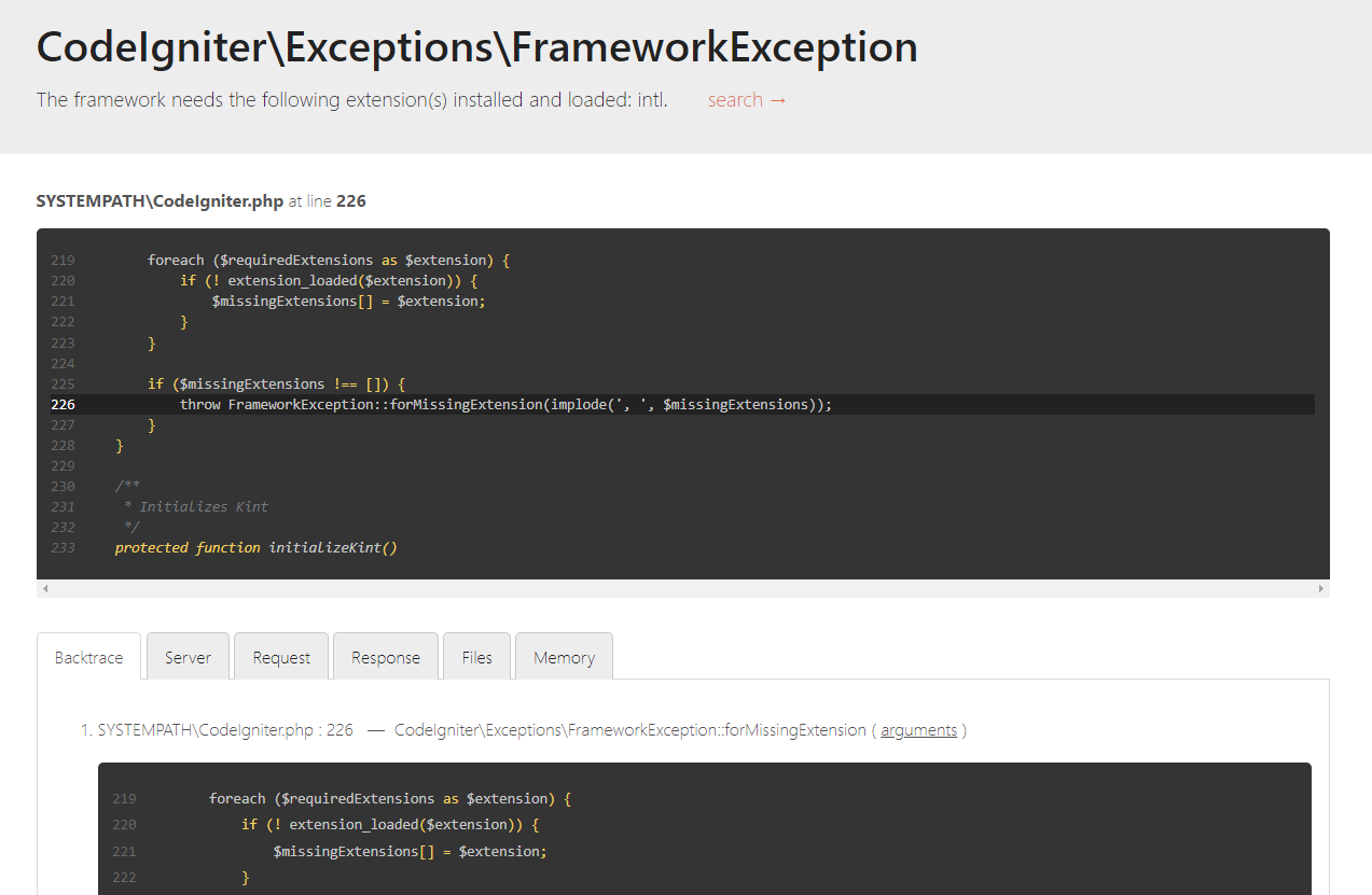 The framework needs the following extension(s) installed and loaded: intl. - intl error